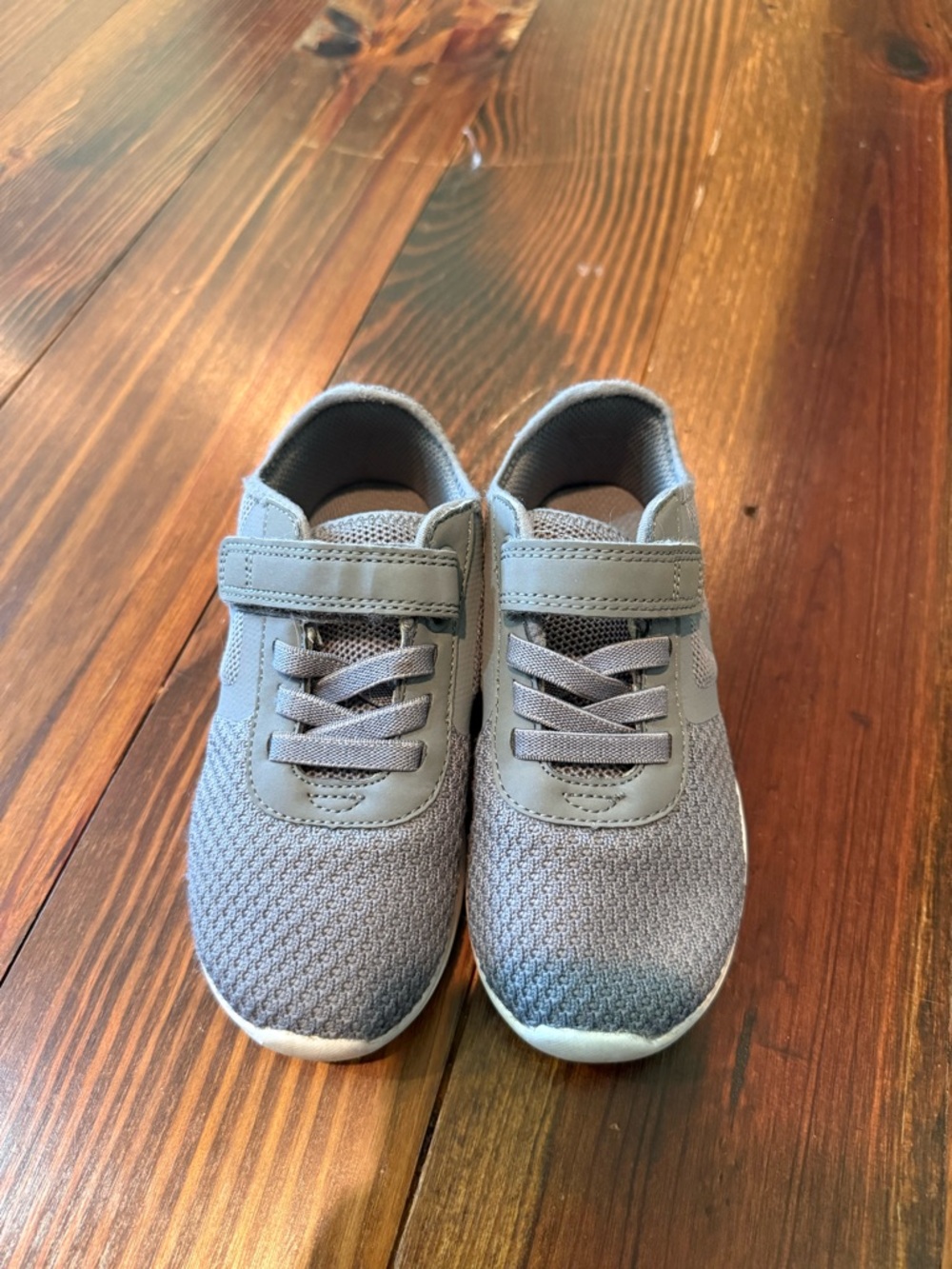 Kids Grey Mesh Sneakers with Hook-and-Loop Strap